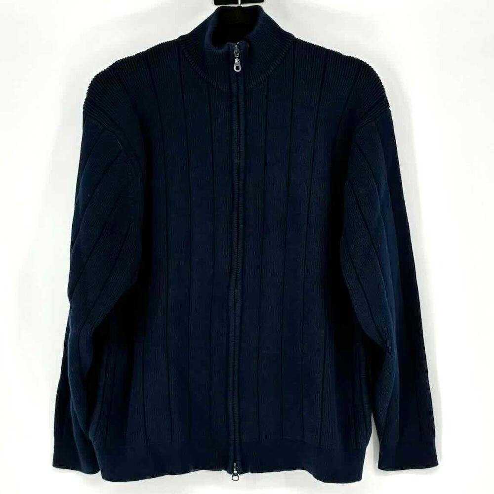 Vintage Pendleton Men's Navy Blue Cotton Full Zip Preppy Cardigan - Size M
